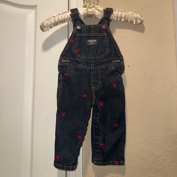 OshKosh B'gosh Other - OshKosh B'gosh Kids Denim Overalls - Dark Blue with Red Trains